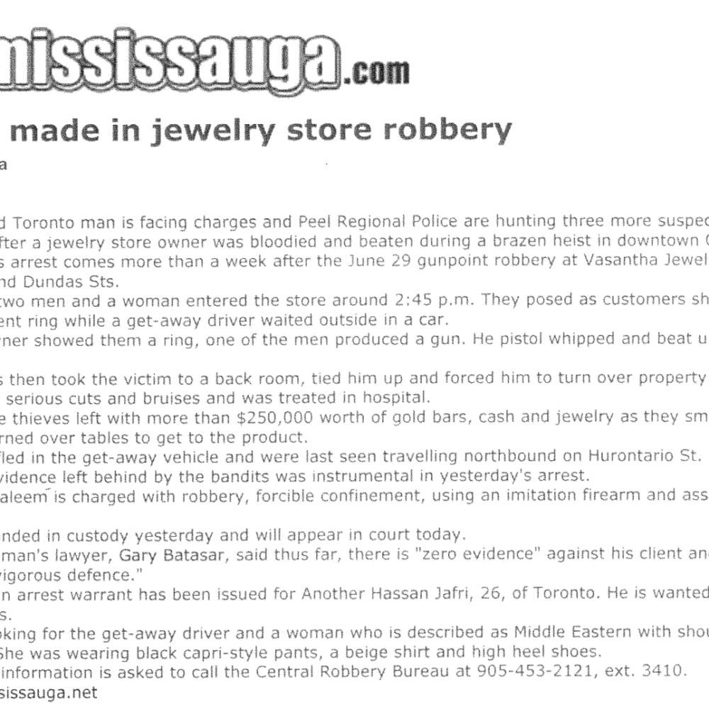 Jewelry Store Robbery Arrest – Gary Batasar Lawyer